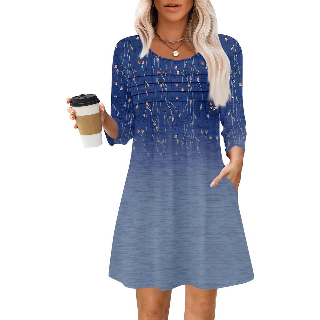 Женские летние повседневные лепестковые узкие полосатые платья с длинным рукавом и плиссировкой с цветочным принтом