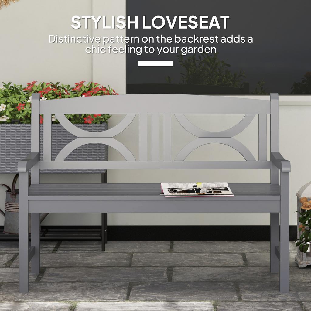 2 Seater Wooden Garden Bench Outdoor Patio Loveseat For Porch Grey