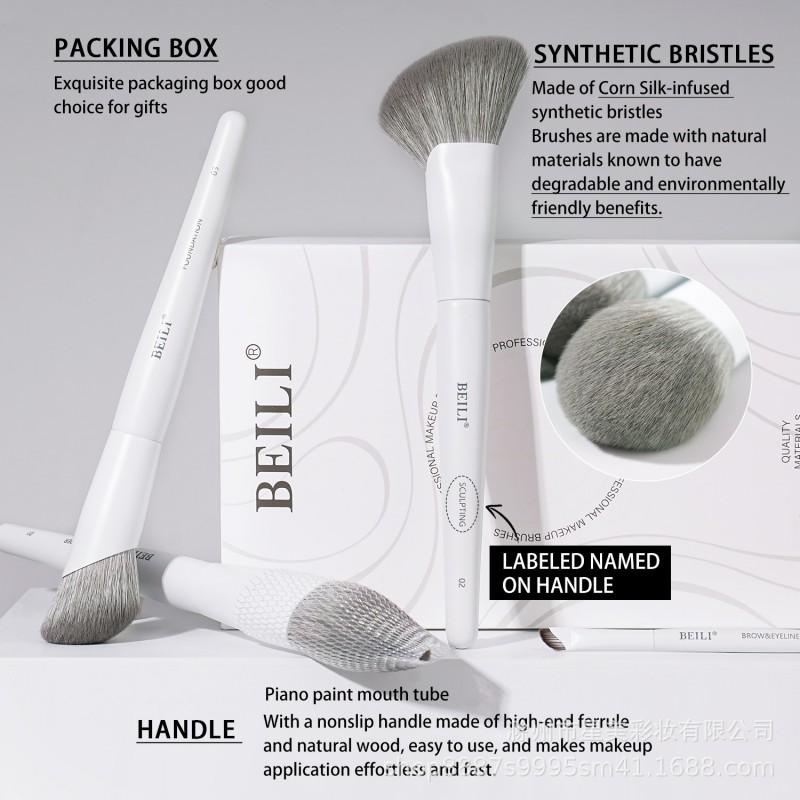 12-Piece White Makeup Brush Set With Wavy Nylon Bristles Wooden Handle Boxed Professional Cosmetic Brushes Face Eyes Cheeks