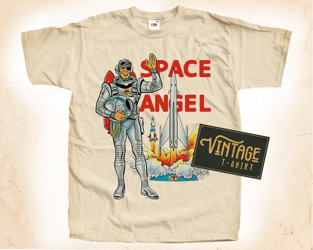 Футболка Space Angel V1 Винтажная Натуральный цвет Мужская футболка Цифровая печать DTG РАЗМЕРЫ S M L XL 2XL 3XL 4XL 5XL