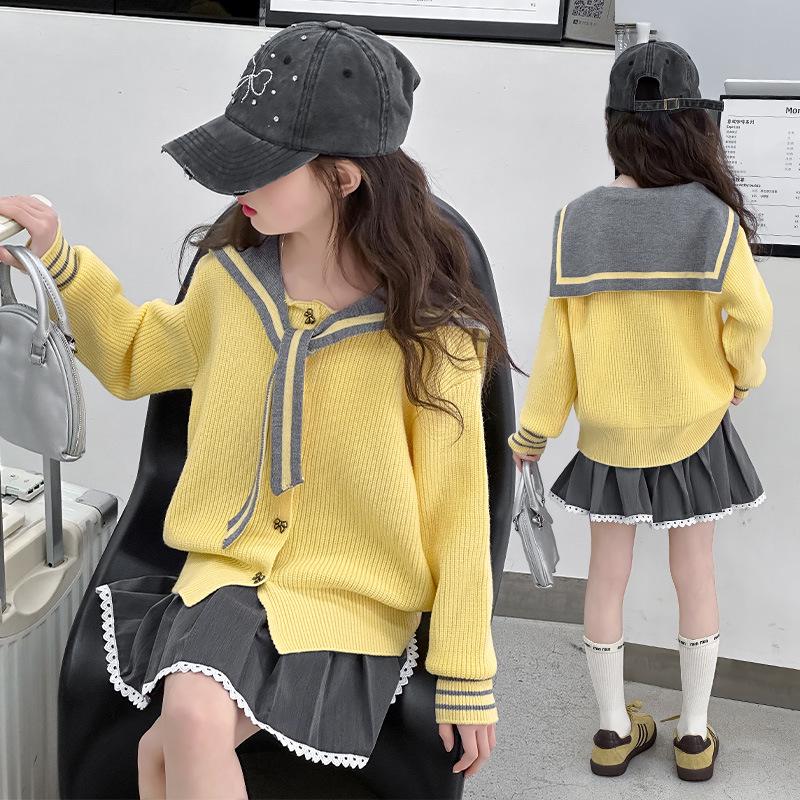 Girls' Korean Style Spring Chic Cardigan & Skirt Set 2025