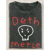 Black Death Metal 230g Washed T-Shirt Featuring a Skull Graphic, Designed In a Heavy Emo Style with Short Sleeves And a Round Neck. This Cool And