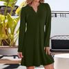 Женское однотонное платье свободного кроя с V-образным вырезом, повседневное, модное, длинное платье с длинными рукавами