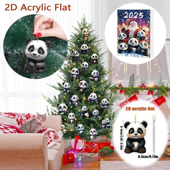 2025 Рождественский Панда Адвент-календарь Мультяшный 2D Акриловый Подвеска Панда Календарь Обратного Отсчета Многофункциональные Домашние Украшения