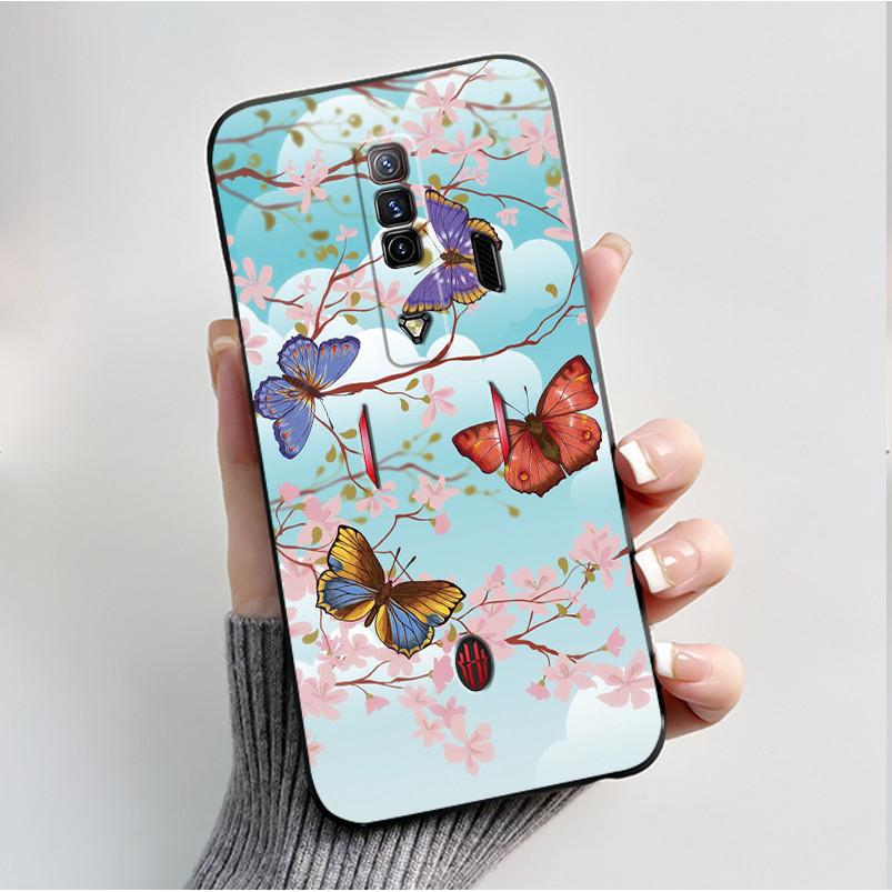 Pattern Case For ZTE Nubia RedMagic 7 5G Funda For Nubia RedMagic 7S 5G Soft Silicone Black Shell Cute Flower Cartoon Capa Cover