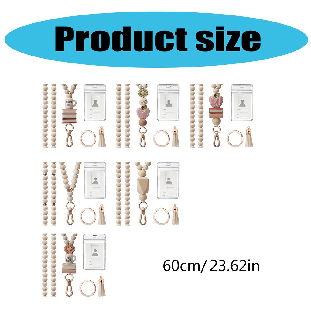 Держатель для карточек и шнурок с бусинами для женщин, прозрачный держатель для карточек с бусинами, шейный ремешок, кисточки, брелок с подвеской