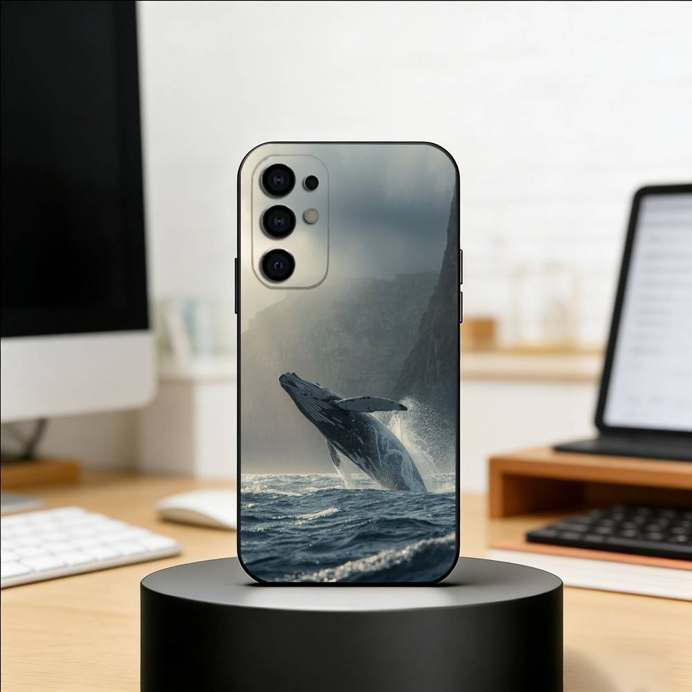 Чехол для телефона 'Синий кит в океане' для Samsung S25, S24, S21, S22, S23, S30, Ultra, S20, Plus, Fe, Lite, Note, 10, Черный чехол