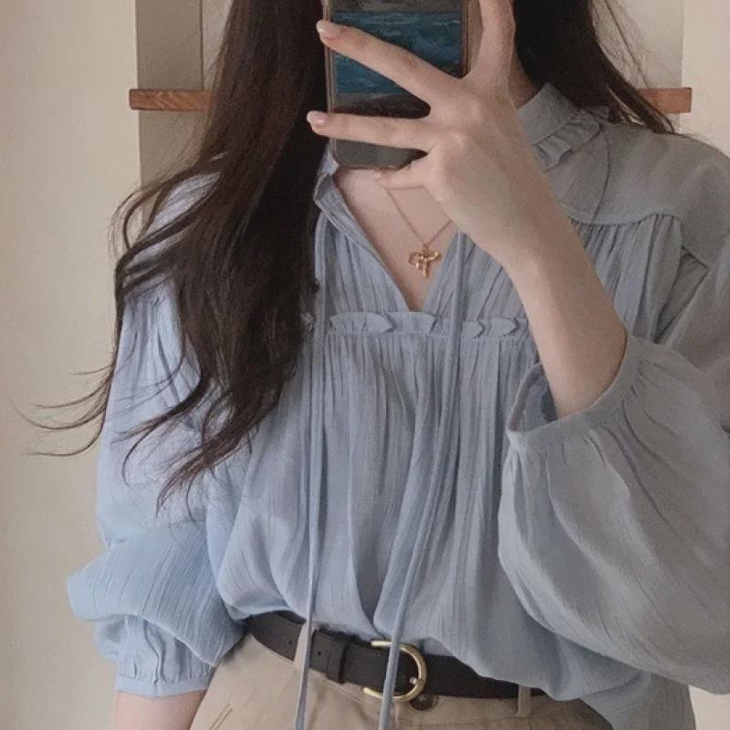 Женский корейский шикарный плиссированный кружевной солнцезащитный топ с длинными рукавами - новый нежный весенний стиль