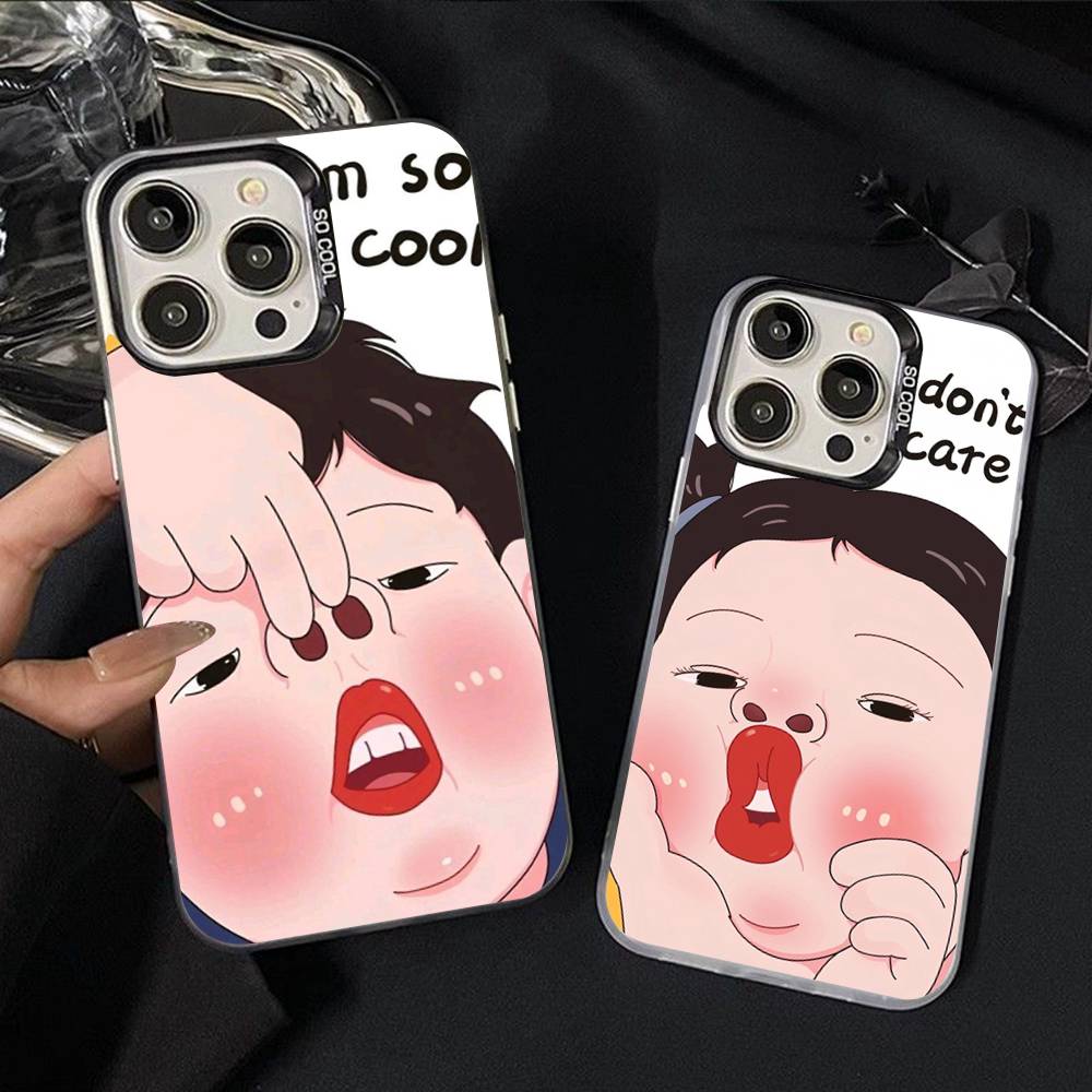 Мультяшный Забавный Мальчик Девочка Пара Чехол для Телефона Для iPhone 17 16 15 14 13 12 11 XS XR X Pro Max Plus Цветной Посеребренный Чехол