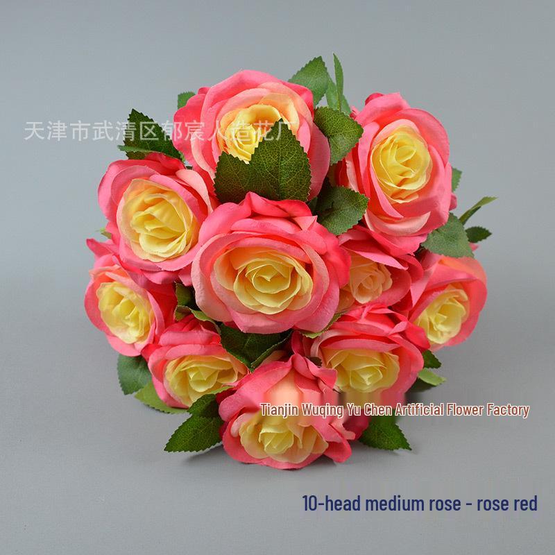 10-Head French Rose Bouquet: Wedding & Home Decor Flowers