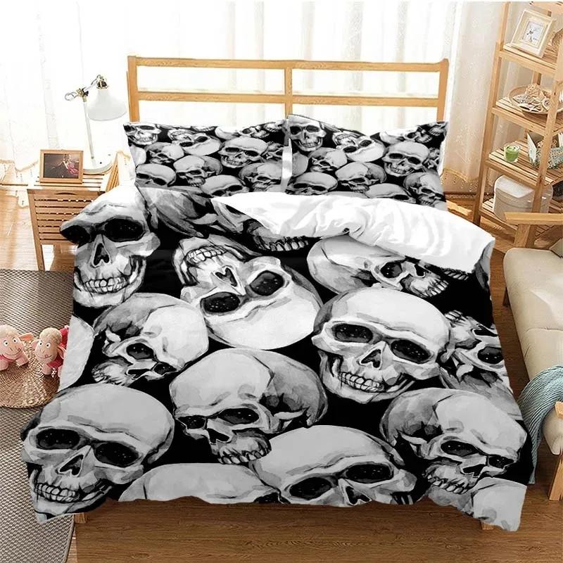 Sugar Skull Duvet Cover Set Queen Size Flowers Skeleton Bed Linen Double Bedding Set With Pillowcase King Size Skull Quilt Cover