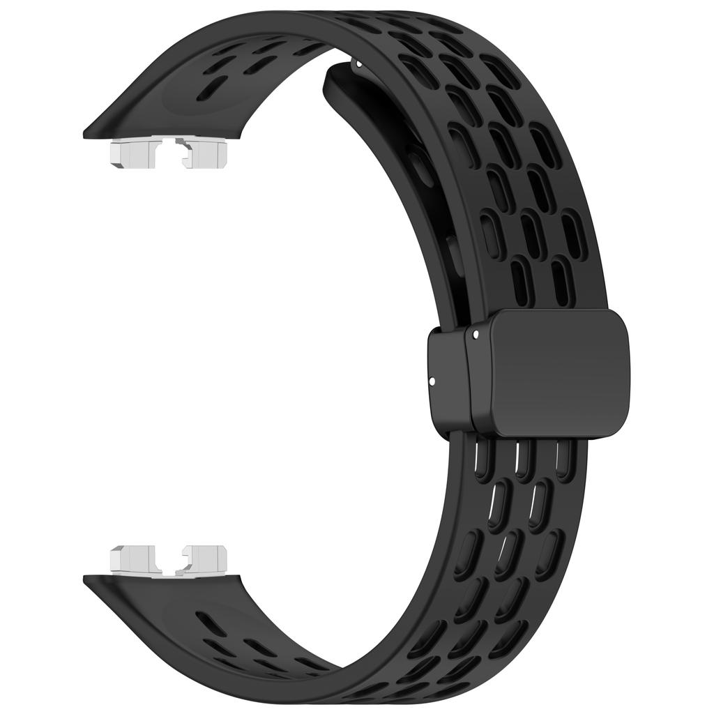 Silicone Watch Band for Huawei Band 10/10 NFC/9/9 NFC/8/8 NFC Holes Design Breathable Magnetic Buckle Strap