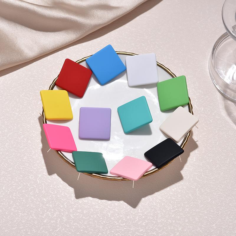 Fashion Candy Color Square Stud Earrings For Women Geometric Big Blue Red Black Frosted Paint INS Korean Solid Acrylic Earrings