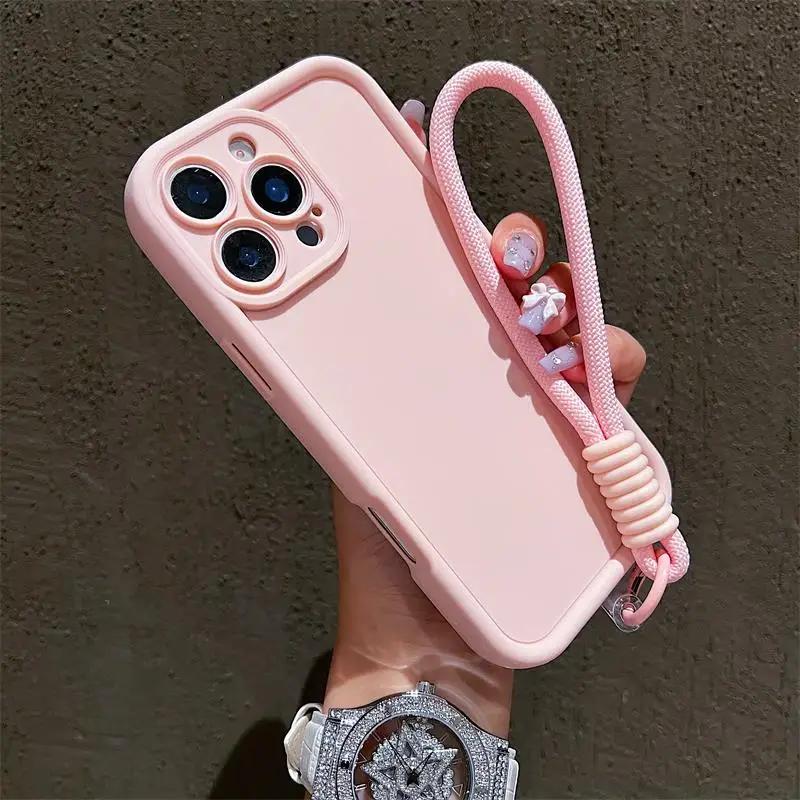Роскошный чехол для телефона мягкий конфетного цвета со шнурком для iPhone 17 Air 16 15 14 13 12 11 Pro Max Plus противоударная мягкая накладка