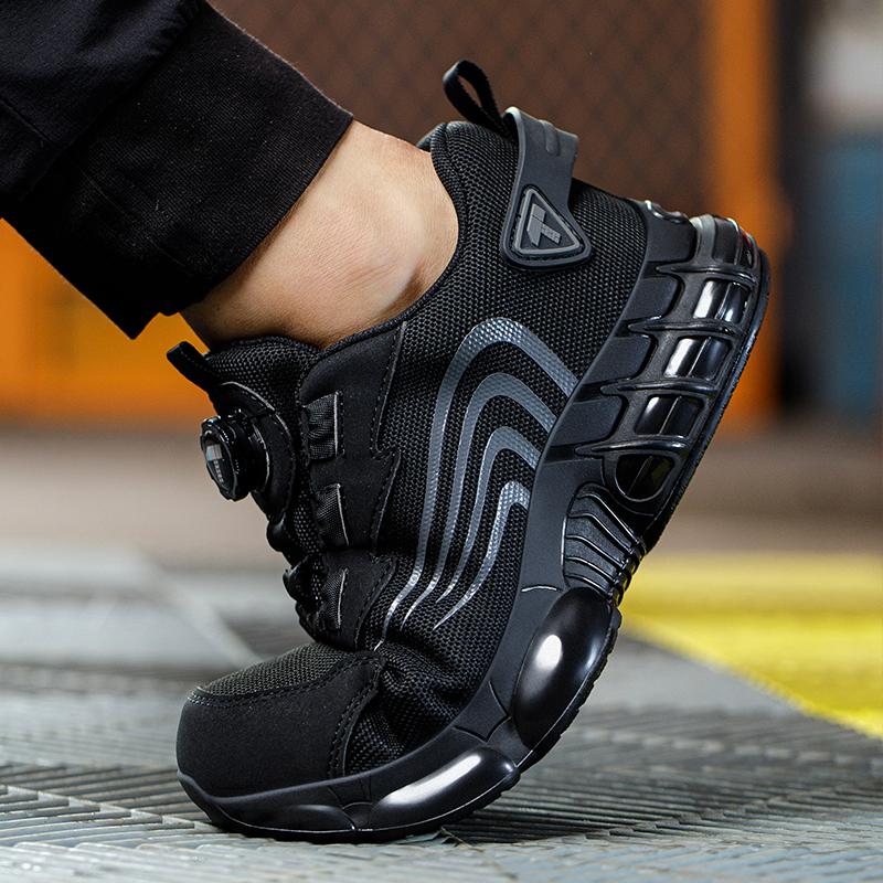 Rotary Button New Safety Shoes Men'S Anti-Smash Anti-Puncture Work Shoes Fashion Men'S Sneakers Safety Boots