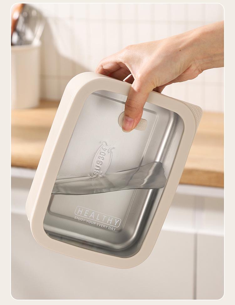 Корейский квадратный ланч-бокс из нержавеющей стали 304 с герметичной стеклянной крышкой - Подходит для микроволновой печи