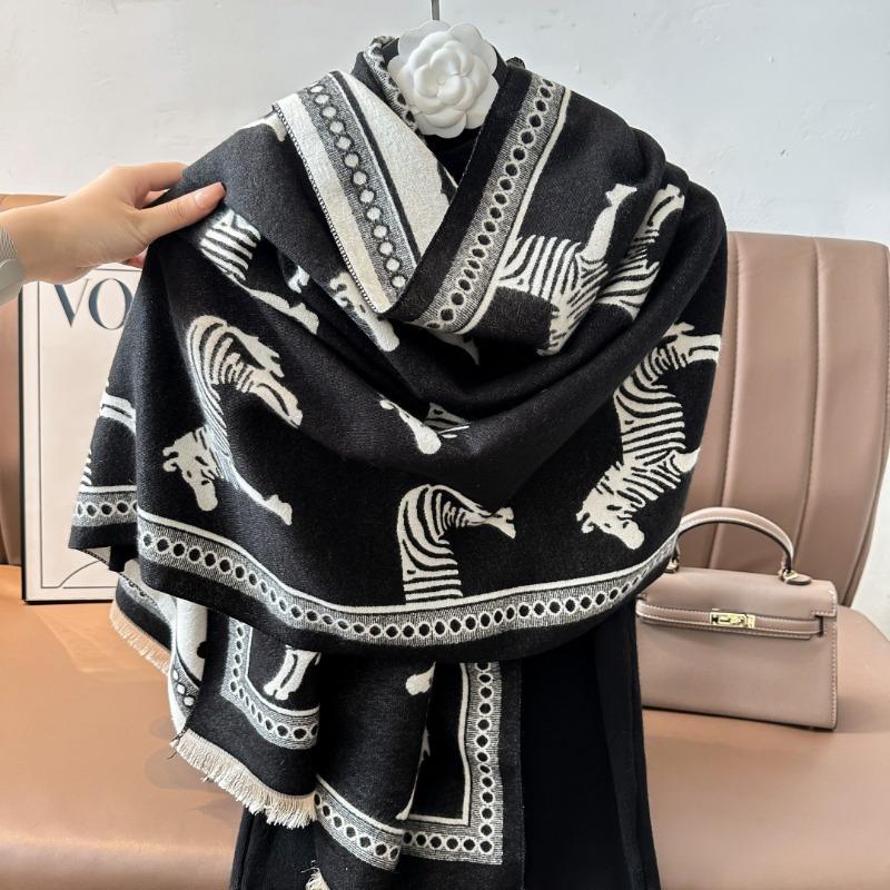New Zebra Scarf Women's Autumn and Winter High-end Office Shawl Dual-purpose Versatile Thickened Warm Scarf