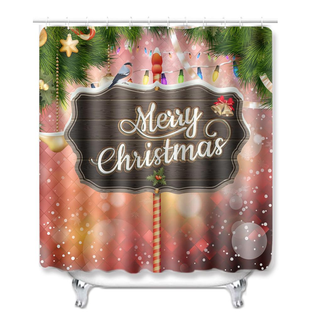 Christmas Bathroom Non-Slip Door Mat, Shower Curtain Floor Mat Combination Four-Piece Toilet Absorbent Carpet