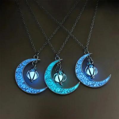 Collares Con Colgante Ретро светящаяся луна кулон ожерелье для мужчин и женщин готический винтаж эстетика светится ночью ювелирные изделия