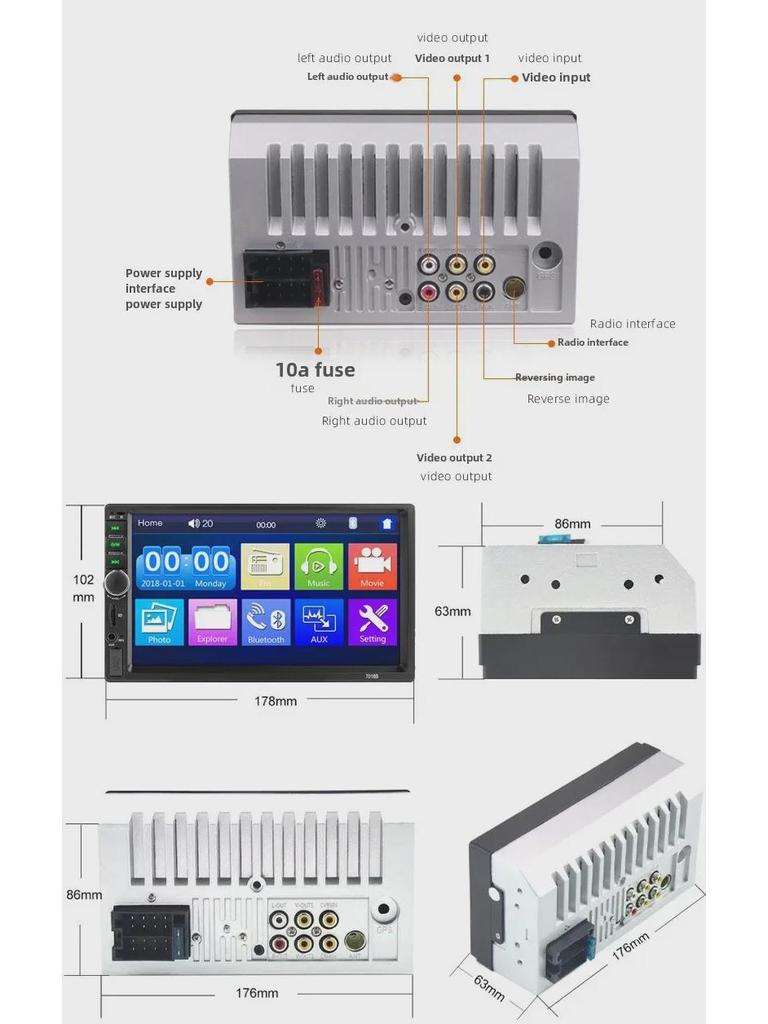 HD Автомобильный MP5-плеер с емкостным сенсорным экраном, CarPlay, Bluetooth-звонками и камерой заднего вида, Модель 7018B