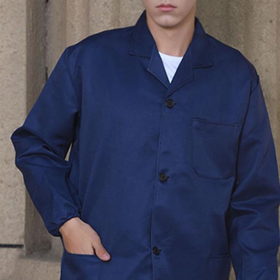 Work Coat Lapel Long Sleeve Single Breasted Easy Care Wrinkle Resistant Work Jacket with Large Patch Pockets Functional Workwear