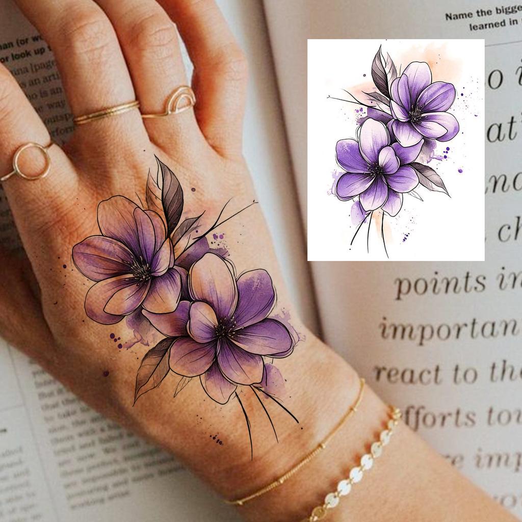 1 Sheet Rose Butterfly Flower Temporary Tattoos For Women Hand Arm, Fake Tattoo Sticker Waterproof Long Lasting Realistic Tatoos