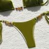 Сексуальные зеленые бархатные бусины комплекты бикини из двух частей халтер стринги на завязках однотонные купальники пляжная одежда купальный костюм купальник бикини танкини