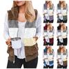 Ayollar uchun keng bichimli plyush jilet, ko'p rangli patchwork, yengsiz, fermuarlı jilet-kurtka