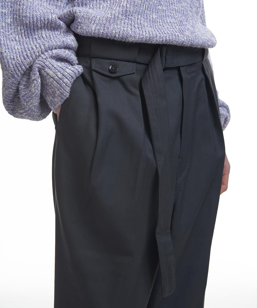 INSILENCE [Insilence X Kkst] Double Pleated Belted Wool Pants Charcoal