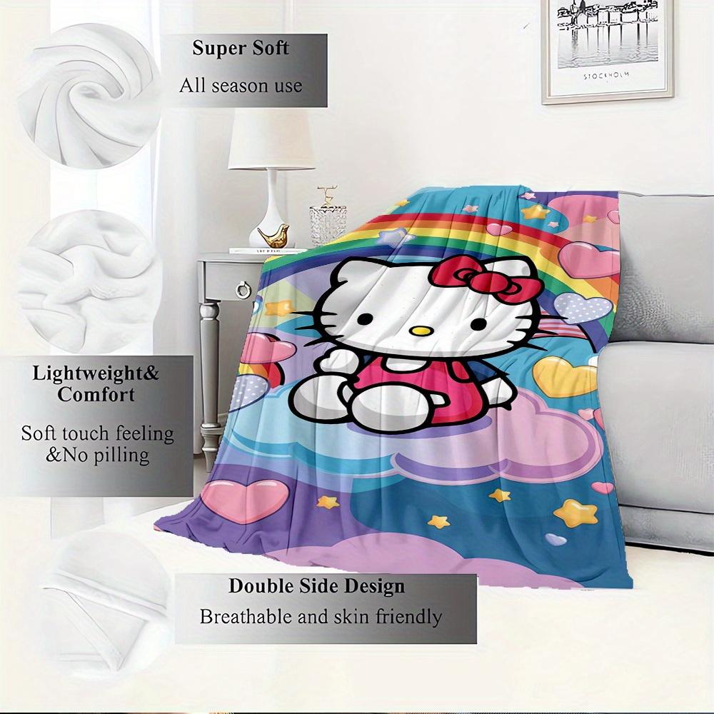1pc Hello Kitty Rainbow Heart and Nebula Flannel Blanket - Home textile for all seasons, soft and cozy, machine washable, a gift for everyon
