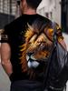 Футболка с принтом льва 3D, повседневный топ с коротким рукавом и круглым вырезом, смесь полиэстера и спандекса, можно стирать в стиральной машине, идеально подходит для повседневного и спортивного образа
