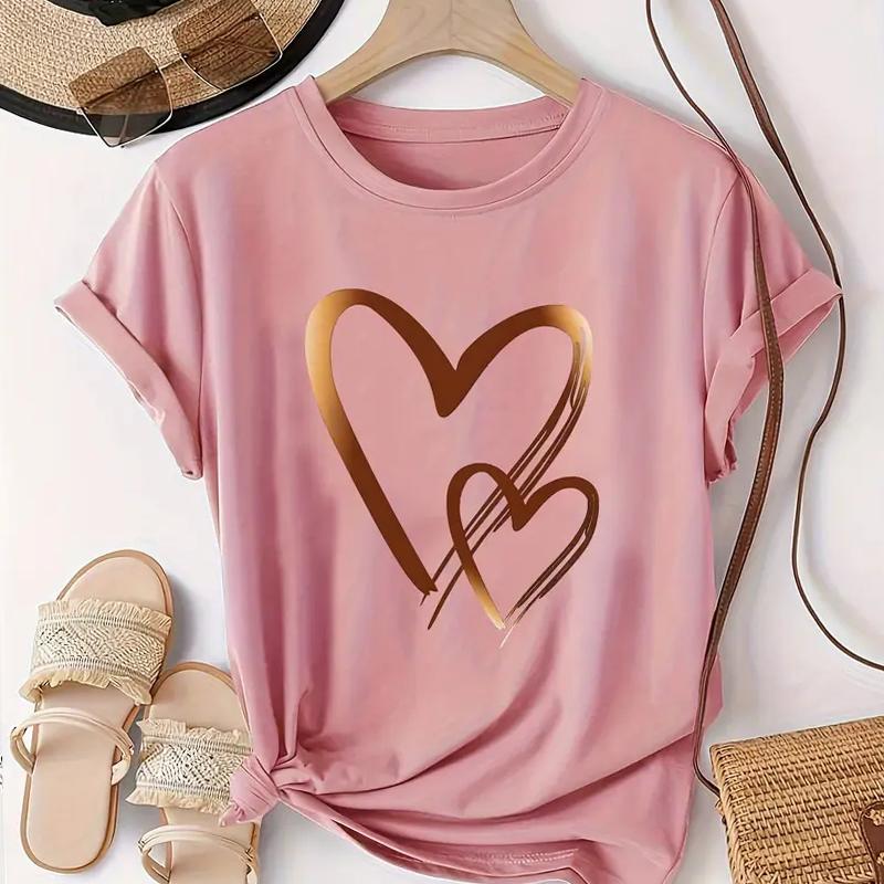 Women Summer T Shirt Print Love Graffiti Short Sleeve Tees Casual Printed Tops