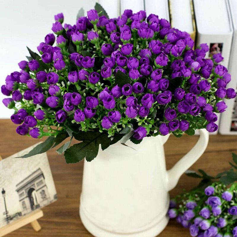 1 букет искусственных цветов 36 головок искусственных шелковых цветов Маленький бутон розы Свадебный Дом Фестиваль Могила Белый Фиолетовый Букет Украшения