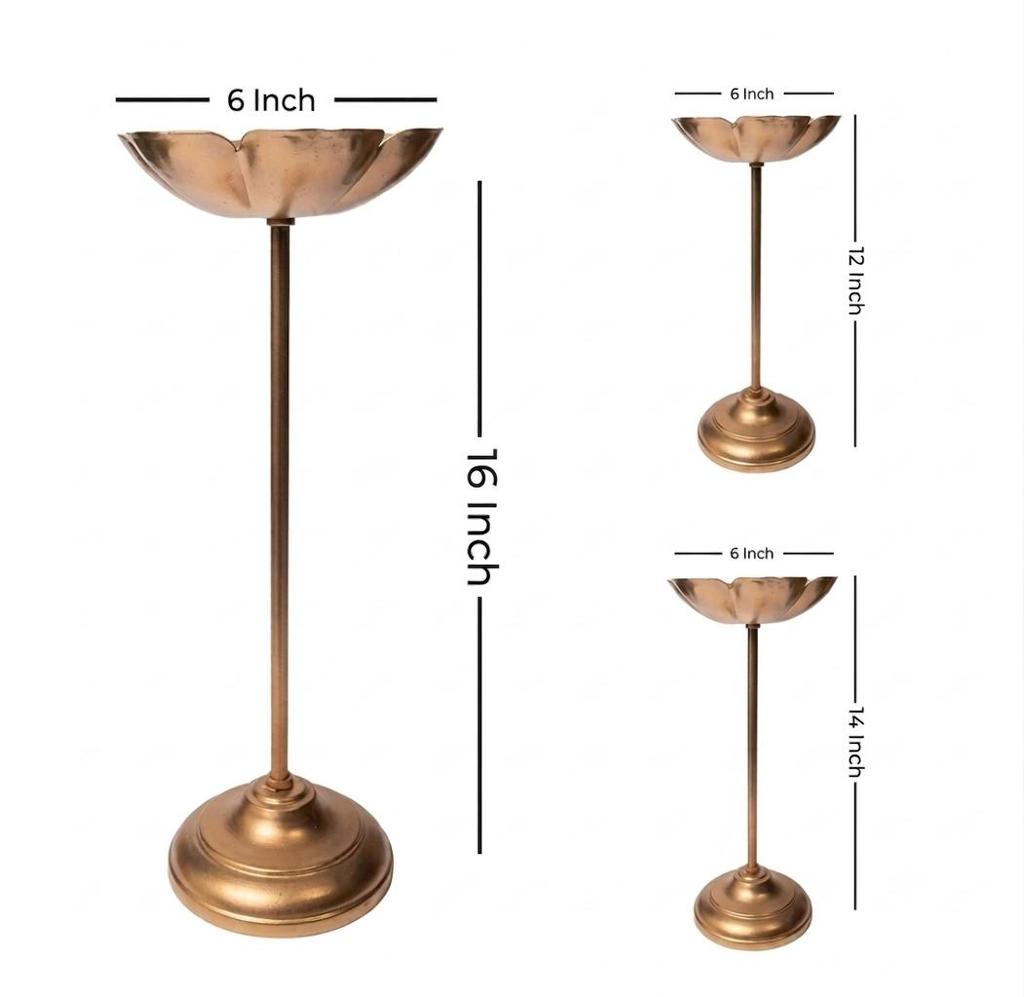 Crown Bowl Hammered Urli Stand with Floating Flower Diya For Home Decor & Festival Decor Urli Show Piece - 9 Pieces Combo