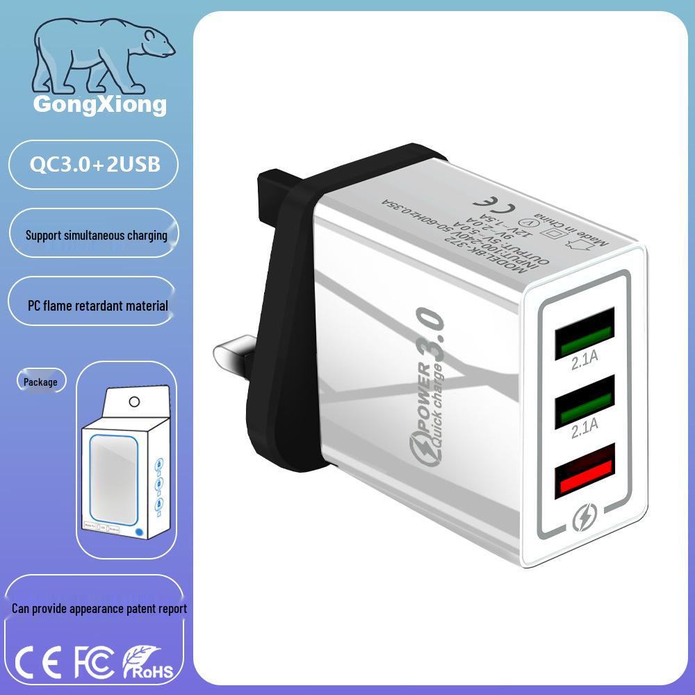 Быстрое USB-зарядное устройство 3 порта QC3.0 5V/9V/12V для путешествий (США / ЕС)