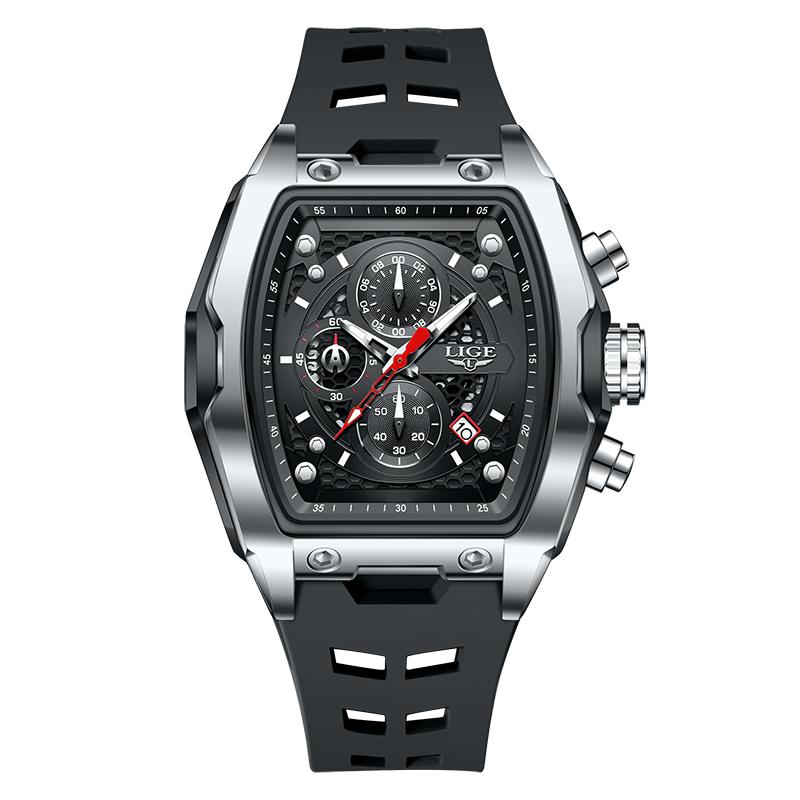 LIGE Military Man Watch Fashion Waterproof Silicone Strap Quartz Watches Calendar Luminous Men's Watch Chronograph Casual Clock