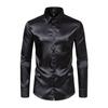 Men Dress Shirt Glossy Surface Satin Solid Color Turn-down Collar Button-down Mid Length Formal Busines Shirt Party Club Shirt