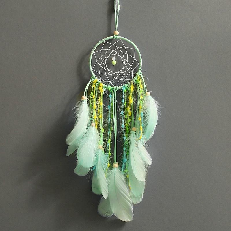 Handmade Dream Catcher with Green Feathers Night Light Car Wall Hanging Decoration Home Decor Lighti