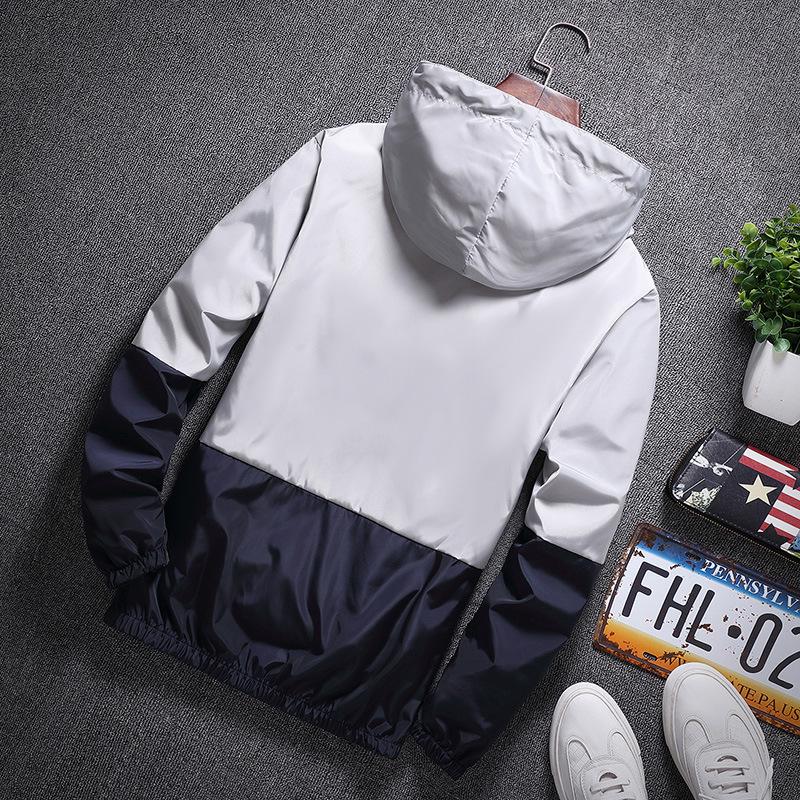 Весенне-осенняя модная мужская куртка с цветными блоками, повседневная трендовая тонкая студенческая ветровка, куртка с капюшоном, топ