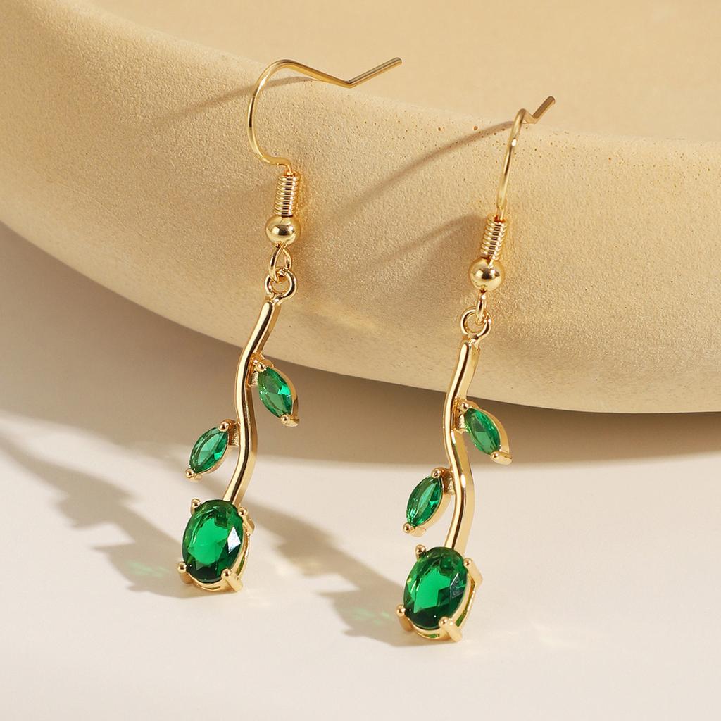 Lady Leaf-shaped Earrings - Fashion Alloy Zirconia Earrings - Retro Decorative Jewelry
