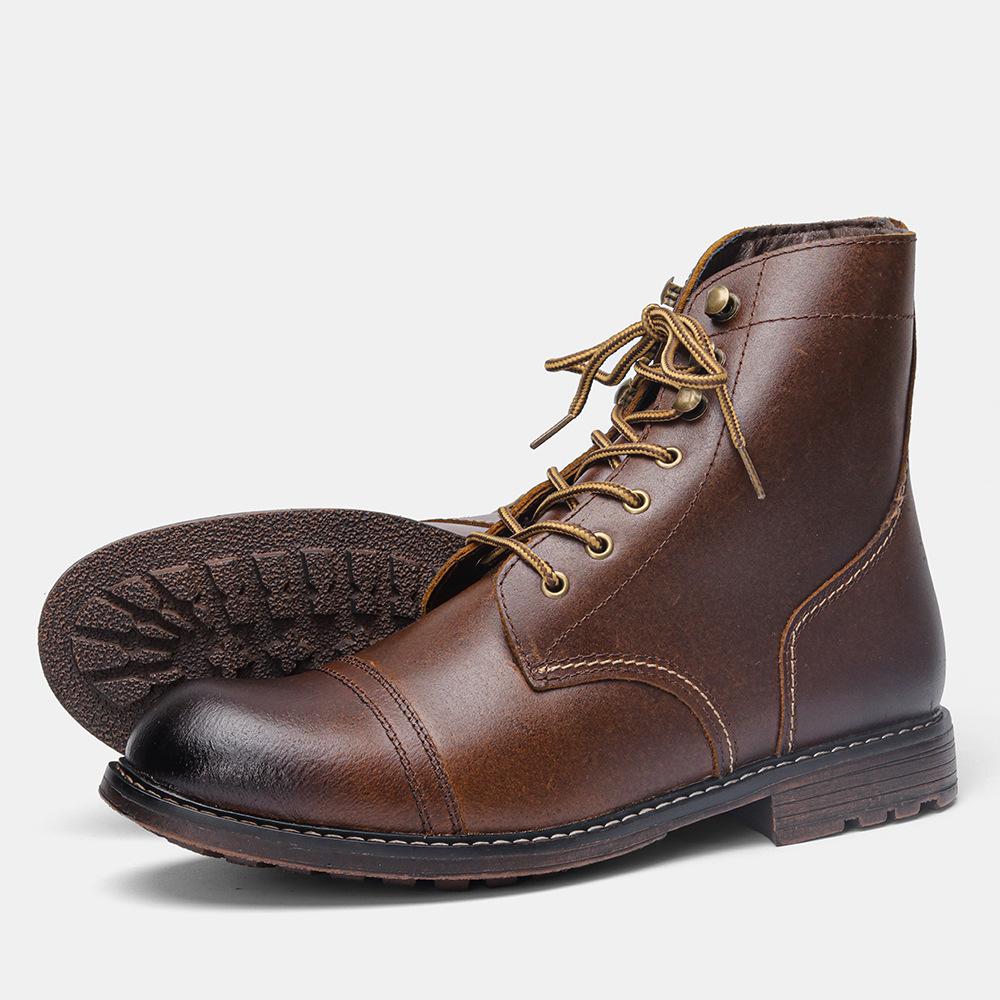 Retro Top Layer Cowhide Workwear Men's Boots, Size 39-50 Outdoor Martin Boots, Men's Red Boots