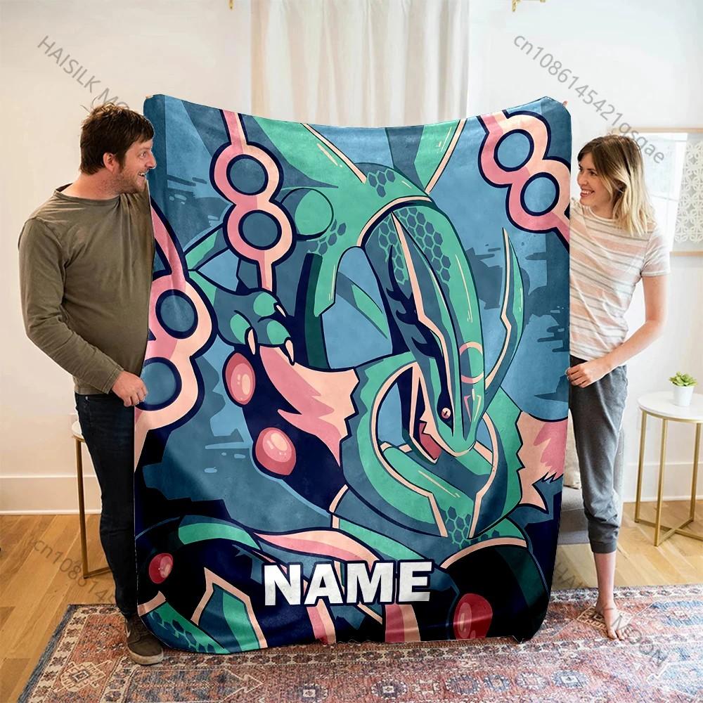 Pokemon Rayquaza Printed Blanket with Name or Text- Ultra Soft & Cozy Gift Present,Warm Lightweight Throw for Bed,Couch & Travel