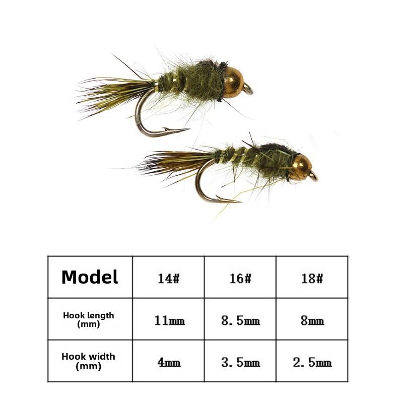 6pcs Barbed Tungsten Bead Head Jig Nymph Fly Pheasant Tail Fast Sinking Wet Euro Nymph Fly Trout Fishing Lures Baits 14-18#
