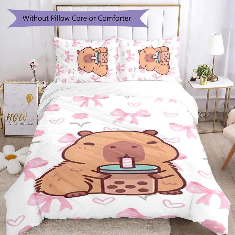 Kapibara 3pcs Bedding Set Duvet Cover Closure Includes 1 Duvet Cover & 2 Pillowcases for All Seasons Bedroom Home Dorm Decor