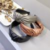 Knot Women Middle Knot Hairband Faux Leather Wide Hairband Handmade Solid Color Hair Hoop Women