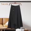 High-Waisted Midi Skirt Buttons Decor Irregular Large Hem A-Line Skirt Solid Color Summer Thin Skirt