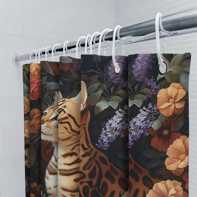 Animal Shower Curtain Tiger Cat Floral Print Bath Rug Decoration Home Decor Waterproof Fabric Shower Curtains For Bathroom Tiles
