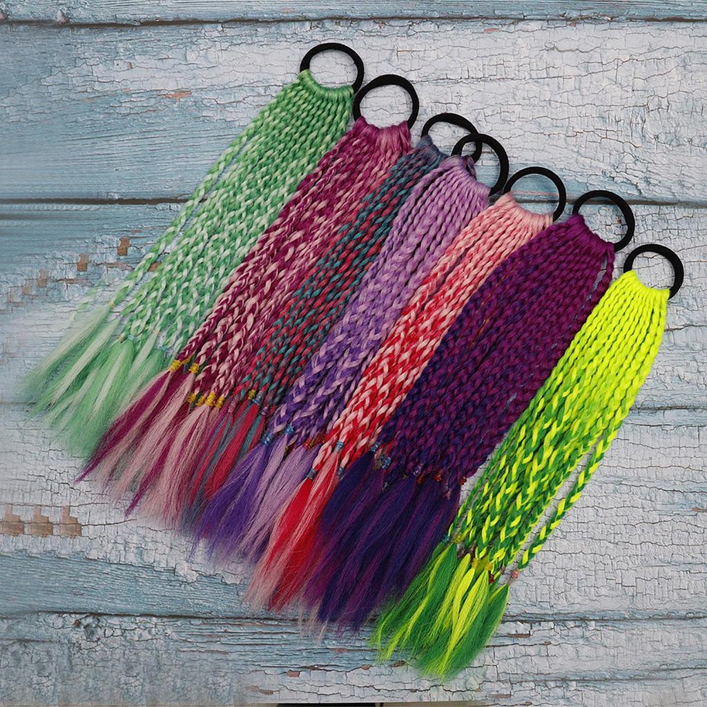 Резинка для волос Короткое Цветное Плетеное Наращивание Волос Хвост Радужный Разноцветный Синтетический Хвост для Девочек Ежедневное Вечернее Использование