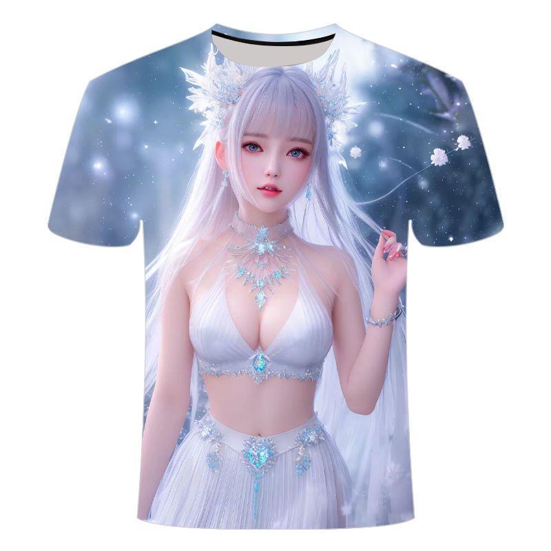 Лето 2024 года, новая 3D-печатная футболка с коротким рукавом, персонализированная аниме-креативная трендовая серия, мужская и женская модная футболка с круглым вырезом