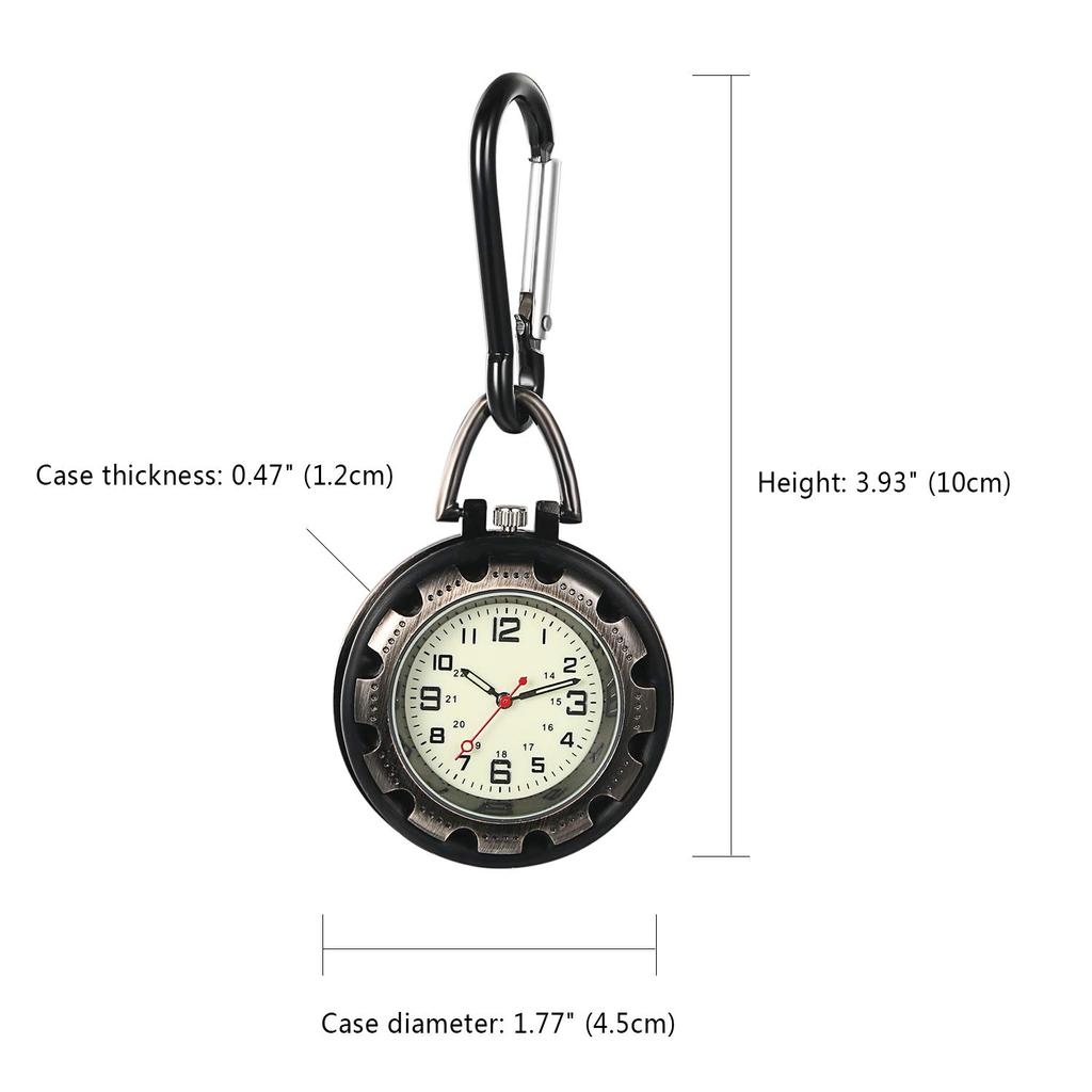 JEWELRYWE Nurse Watch Carabiner Clock Luminous Dial Clock Keychain Simple Bag Pocket Pocket Watch Silver